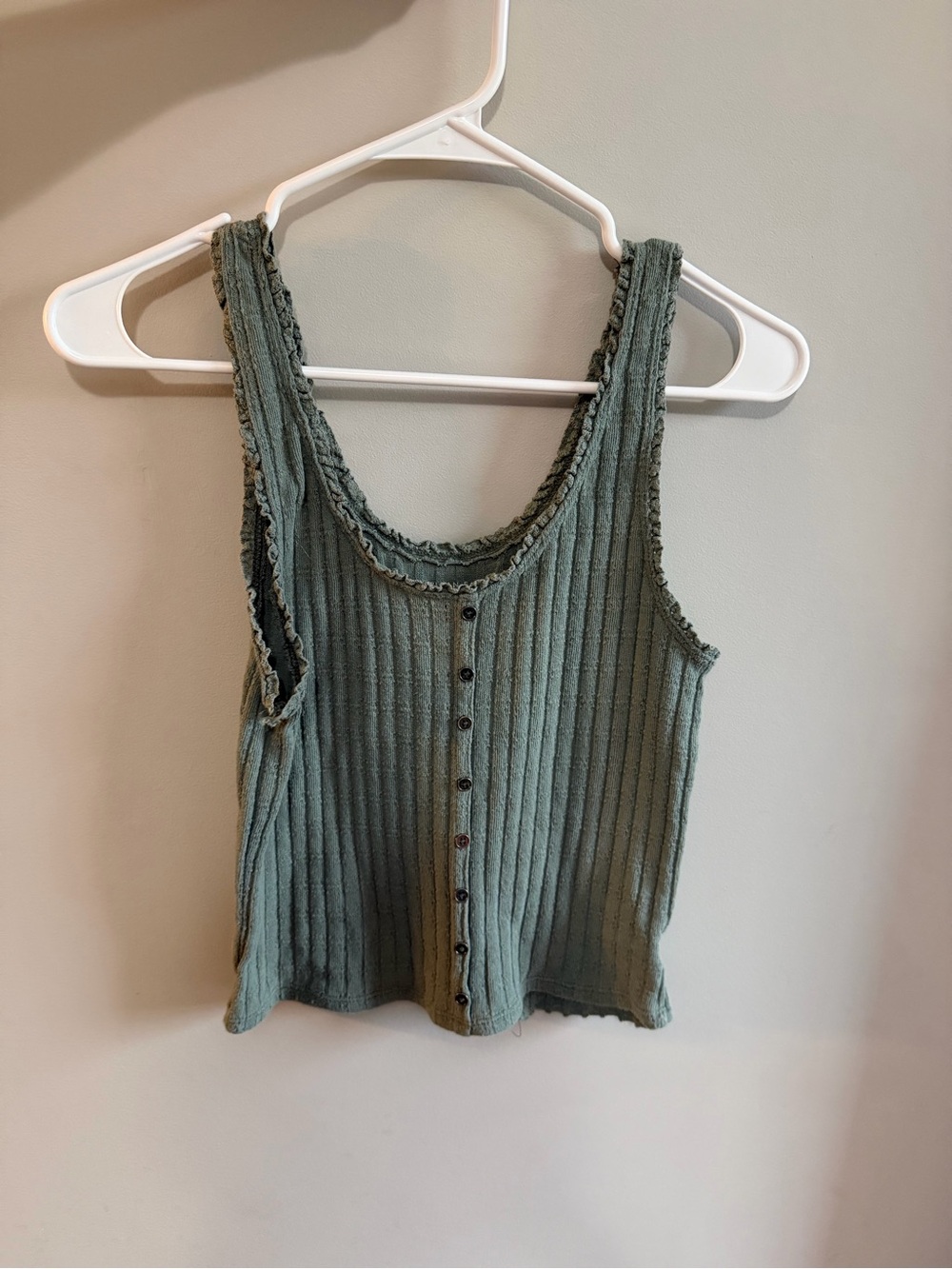 American Eagle Ribbed Button-Front Tank Top — Sage Green